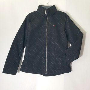 Tommy Hilfiger Womens S/P Windbreaker Raincoat Jacket Black Silver Pockets Hood